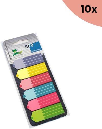 10x Info Notes Info page marker 18x55mm - 6 x 25 stuks - 6 kleuren - op kaart.