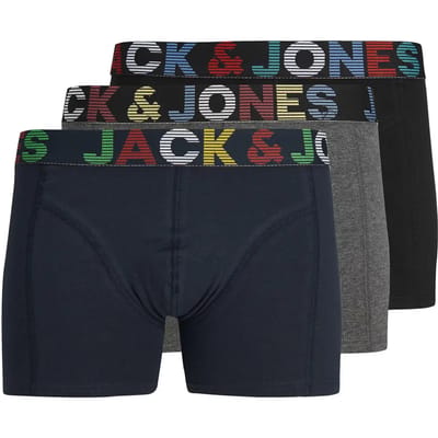 JACK & JONES Jwhethan trunks (3-pack) - heren boxers normale lengte - grijs - blauw - zwart - Maat: L