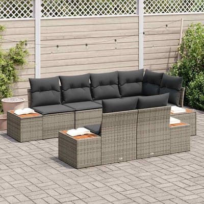 vidaXL - Tuinbank - Set - 7 - st - 7-Aantal - zitplaatsen - Grijs - Polyrattan
