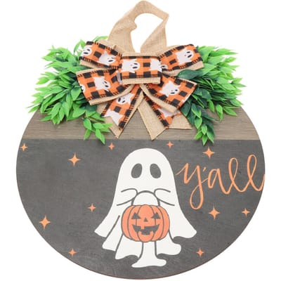 Geest Pompoen Deurbord Schattige Feestartikelen Grappige Decoratie Spookachtige Deurhanger voor Huis Raam beige
