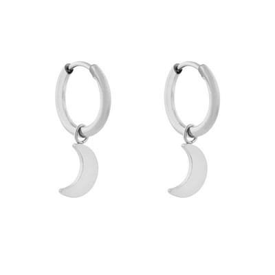 Essentialistics - Oorbellen minimalistisch maan groot - Zilver - Stainless steel (verkleurt niet) - Kliksluiting