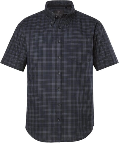JP 1880 - Heren - Geruit overhemd korte mouwen buttondown kraag Modern Fit - Zwart - Maat 7XL