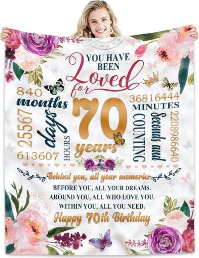 70e verjaardagscadeaus vrouwen deken 50 x 60, gelukkige 70e verjaardag cadeau ideeën, 70e verjaardag decoraties, geschenken voor vrouwen die 70 worden, geschenken voor 70-jarige, beste