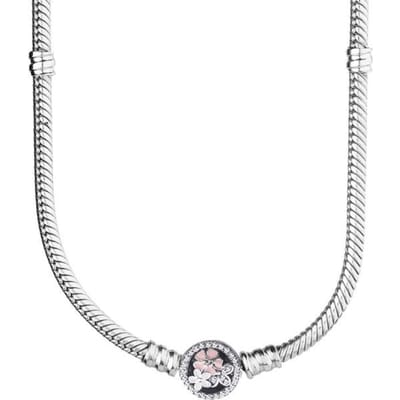 925 Sterling Zilver Sprankelende Kroon O Pave Hart Poetic Blooms Sluiting Slang Ketting Ketting Voor Populaire Kralen Charm Diy Sieraden 60cm white