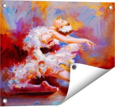 Gards Tuinposter Ballerina van Olieverf - Ballet - 50x40 cm - Tuindoek - Tuindecoratie - Wanddecoratie buiten - Tuinschilderij
