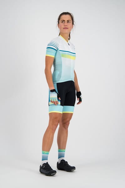 Rogelli Impress Fietsshirt - Korte Mouwen - Dames - Turquoise, Geel - Maat XS