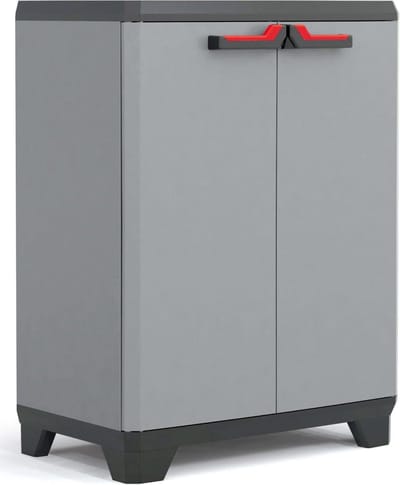 Tuinkast - Opbergkasten met deuren - Tuinhuis - Schuur - Voor buiten - Gereedschap - Zwart en grijs - Polypropylene - 68 x 39 x 90 cm