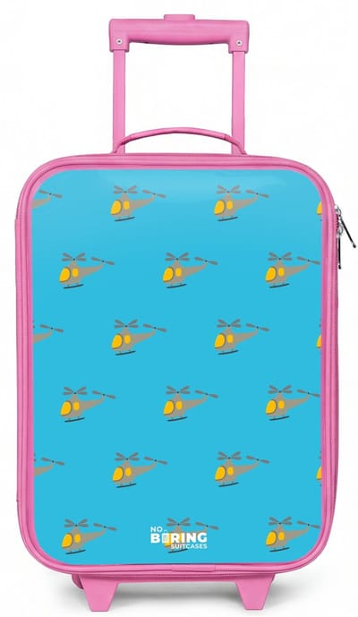 NoBoringSuitcases.com® - Kinderkoffer roze - Kindertrolley meisje - Helikopter heibel - Koffer kind lichtgewicht - Reiskoffer trolley voor kinderen - Koffertje met lichtgevende wieltjes - Rolkoffer