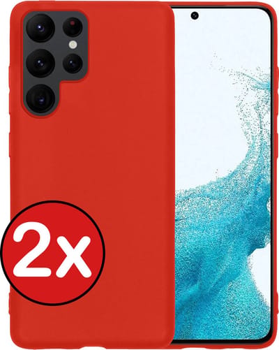 Hoesje - 2 Stuks - Geschikt voor Samsung Galaxy S22 Ultra - Sterk & Shockproof - Telefoonhoes - Back Cover - Case Siliconen - Telefoon Hoes - Rood