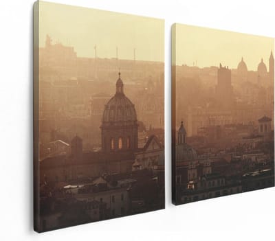 Artaza Canvas Schilderij Tweeluik Rome Stad bij Zonsopgang - 120x80 - Foto Op Canvas - Canvas Print
