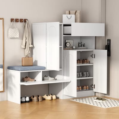 STILVORA Schoenenkast - Schoenenrek Met Gepolsterde Zitbank En Verstelbare Vakken - Modern Voor Hal Of Gang - 130x35x110 cm - Spaanplaat - Wit