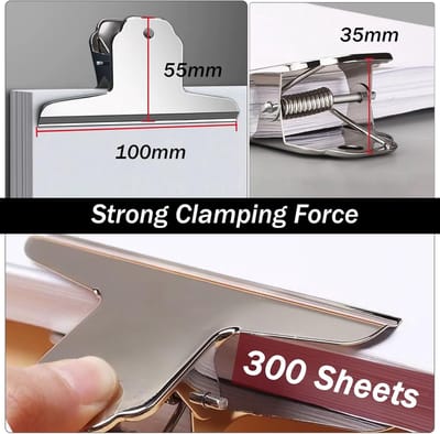 zilveren bulldog-clips - 15 stuks 100 mm metalen bindmiddelclips, zware papieren klemmen, roestvrijstalen bullhondenclips voor A4-documenten, tekentafel, foto's, ambachten, kantoor en