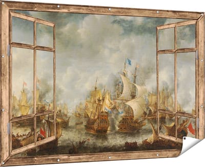 Gards Tuinposter Doorkijk Slag bij Terheide - Jan Abrahamsz. Beerstraten - 180x120 cm - Tuindoek - Tuindecoratie - Wanddecoratie buiten - Tuinschilderij