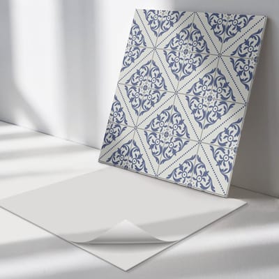 Wallfluent Vinyl Tegels - Patroon met Bloemmotieven Vloer Tegels PVC - 30 cm x 30 cm - Blauw PVC Tegels - 9 stuks - Vierkant PVC Tegels - Patroon Plaktegels - Zelfklevende PVC Tegels - Plaktegels Keuken en Badkamer