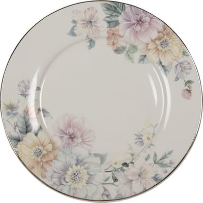 Clayre & Eef Dinerbord Ø 26 cm Beige Roze Porselein Bloemen