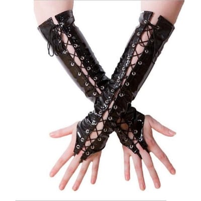 Zwart Rood Lange Pvc Sexy Dameshandschoenen Dames Fetisj Kunstleer Zwart Bandagehandschoenen Clubkleding Sexy Cosplay Kostuums Nachtclub One Size black