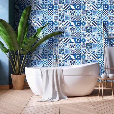 Zelfklevende tegelmuurstickers voor keuken en badkamer - 60 Gilder Azulejos cementtegelstickers - 60 stickers 20x20cm