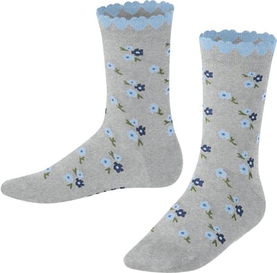 FALKE Ditsy Flowers gedessineerd katoen sokken kinderen grijs - maat 23-26