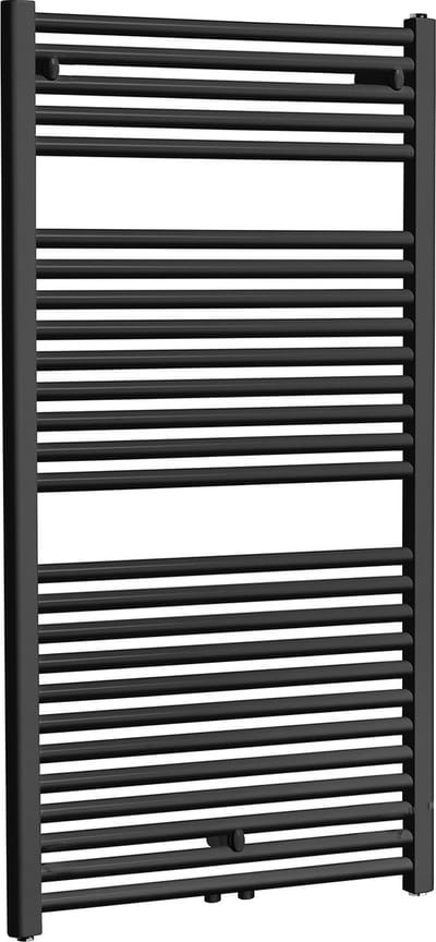 Bally Elara Handdoekradiator Middenonderaansluiting 1185x600mm 700W Mat Zwart