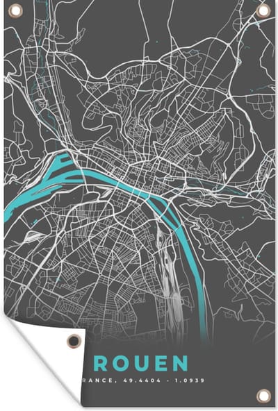 Muurdecoratie Rouen - Frankrijk - Stadskaart - Kaart - Plattegrond - 120x180 cm - Tuinposter - Tuindoek