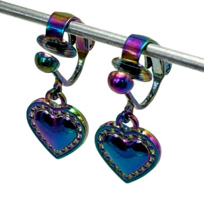 Clip Oorbellen Kinderen - Oorclips - Regenboogkleur gesloten hartje - Neochrome - Hangoorbellen - MNQ bijoux