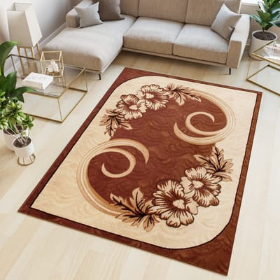 Tapiso Atlas PP Vloerkleed Beige Bruin Gebloemd Woonkamer Tapijt Maat- 70x130