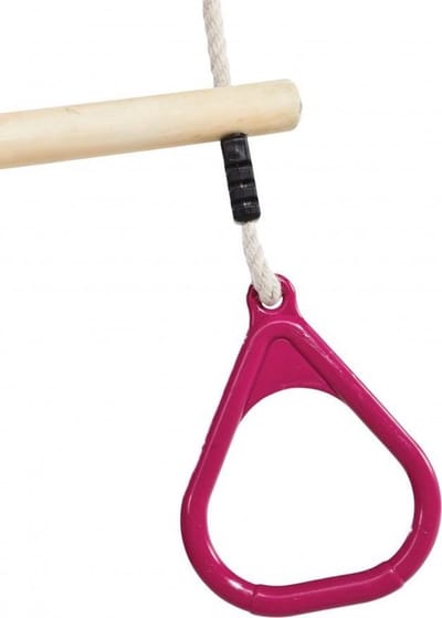 Houten trapeze met kunststof driehoeksringen Paars/Roze en PH Touw