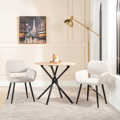 Sweiko Eetkamerstoel - Set van 2 - Stof - Metalen poten - Beige