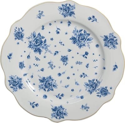 Clayre & Eef Ontbijtbord Ø 20 cm Wit Blauw Porselein Roosjes
