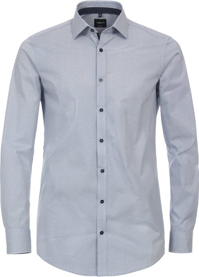 VENTI body fit overhemd - mouwlengte 72 cm - popeline - blauw - Strijkvriendelijk - Boordmaat: 39