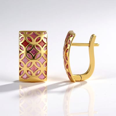 Cavill - Zilveren Oorbellen - 925 Sterling Zilver - 18K Goud Verguld - Geometrisch Design - Roze Accenten - Modern & Stijlvol - 18 mm