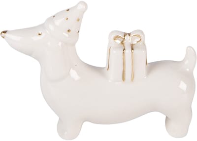 Clayre & Eef Kerstdecoratie Beeld Hond 8x2x5 cm Wit Porselein