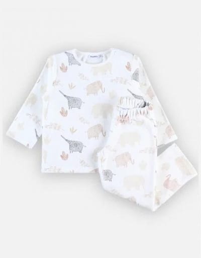 Noukie's - Pyjama - 2 delig - Fluweel - Unie - Olifantenprint - 5 jaar 110