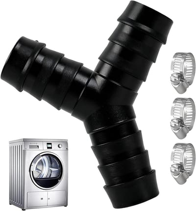 Y-verdeelstuk wateraansluiting - Slang splitter - Dubbele apparaten - Inclusief 3 klemmen - 19 mm diameter - Zwart