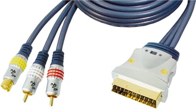 Premium S-VHS en Tulp 2x RCA (m) - Scart (m) IN / OUT kabel - 3 meter