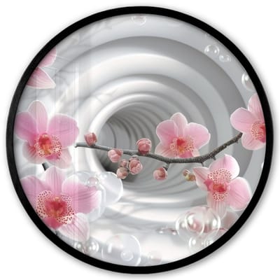 Poster in lijst Rond - Fotolijst 40x40 cm - Posters - Bloemen - Tunnel - Abstact - 3D effect - Ronde posterlijst zwart - Decoratie - Wanddecoratie woonkamer - Muurdecoratie slaapkamer