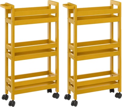 5Five Keukentrolley - 2x - 3-laags - geel - D15 x B40 x H75 cm