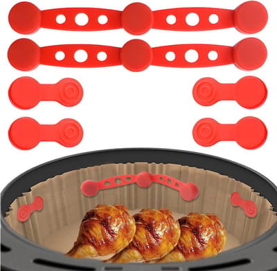 2 Sets Magneten voor Airfryer met Bakpapier, Silicone Magneten voor Koken en Bakken, Voorkom dat Bakpapier Voedsel Bedekt (Rood)
