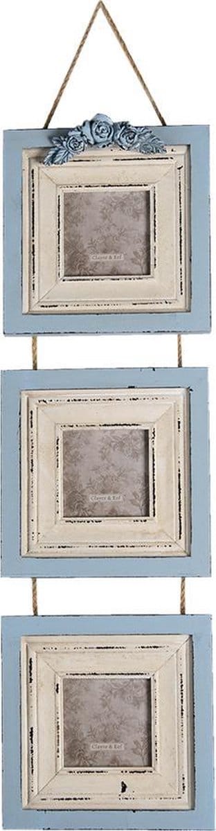 Clayre & Eef Fotolijst 7x7 cm Blauw MDF Bloemen Fotokader