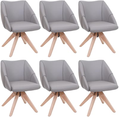 Set van 6 eetkamerstoelen MCW-Q52, keukenstoel, draaistoel, gestoffeerde stoel, eettafelstoel, draaibaar, hout, kunstleer ~ lichtgrijs