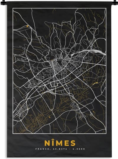 Wandkleed - Wanddoek - Plattegrond - Nîmes - Stadskaart - Kaart - Frankrijk - 120x180 cm - Wandtapijt