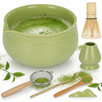 Matcha-Set - Matcha Garde Set - Inclusief Kom En Houder/Bamboe Garde/Schepje/Lepel En Zeef - Matcha-Maakset