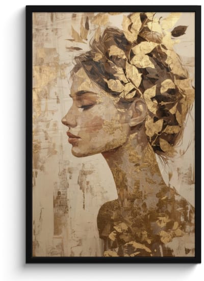 Poster in lijst - Fotolijst 60x90 cm - Posters - Vrouw - Goud - Abstract - Textuur - Posterlijst zwart - Decoratie - Wanddecoratie woonkamer - Muurdecoratie slaapkamer