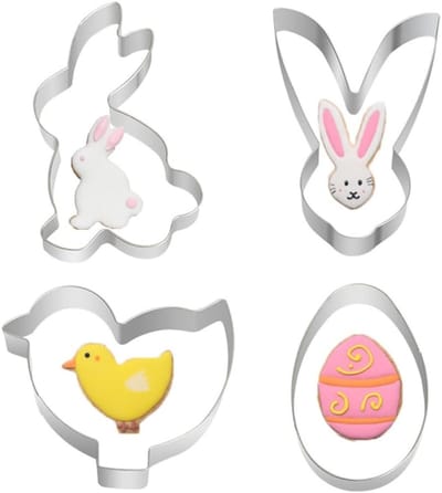 QTTVBTNA – 4 Stuks Uitsteekvormpjes Set - Cookie Cutter - Paas - Cookie Mould - Haas Kuiken Ei Haas Hoofd Koekjesvormen - RVS - Voor Koekjes Biscuit Taart Dessert Bakken - Herbruikbaar Makkelijk Schoonmaken - Bak Accessoires