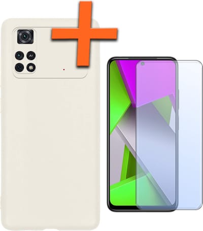Hoes - Met Screenprotector - Geschikt voor Xiaomi Poco X4 Pro 5G - Sterk & Shockproof - Back Cover - Siliconen Case - Telefoon Hoes - Wit