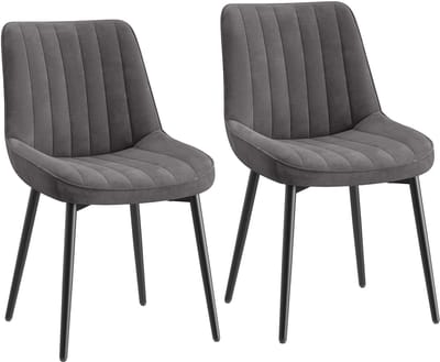 COLAMY Fluwelen eetkamerstoelen, set van 2, stoelen voor eetkamer met metalen poten en dik zitkussen, gestoffeerde keukenstoel met antislipzolen, grijs