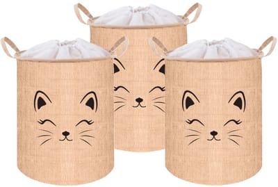 Kruzzel Speelgoedmand - 3x - beige - 35L - 32 x 43 cm - opbergmand - speelgoedkist - organizer