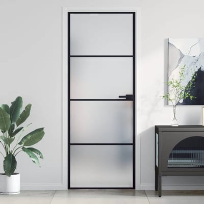 vidaXL - Binnendeur - smal - 76x201,5 - cm - gehard - glas - en - aluminium - zwart