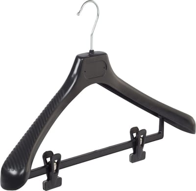 De Kledinghanger Gigant - Mantelhanger - Kostuumhanger - Jassenhanger - Volwassenen - LS48 - 50 Stuks - Kunststof - Zwart - Gebogen Model - Schouderverbreding 5 cm - Anti-slip Knijpers - 48 cm - Kledinghanger - Kleerhanger - LS-Serie (LS48/BC_00/50)