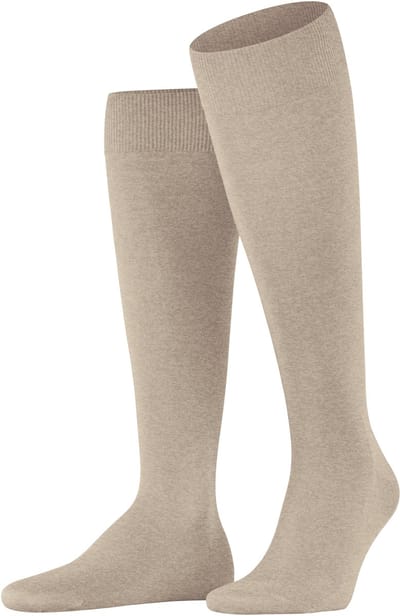 FALKE ClimaWool lang eenkleurig wol lyocell kniekousen heren beige - maat 39-40